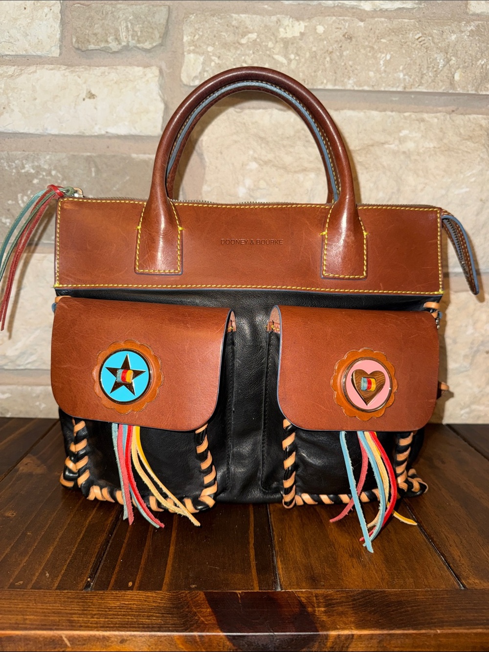 Dooney & Bourke vintage black/brown/sand Q3 Bolero Bag